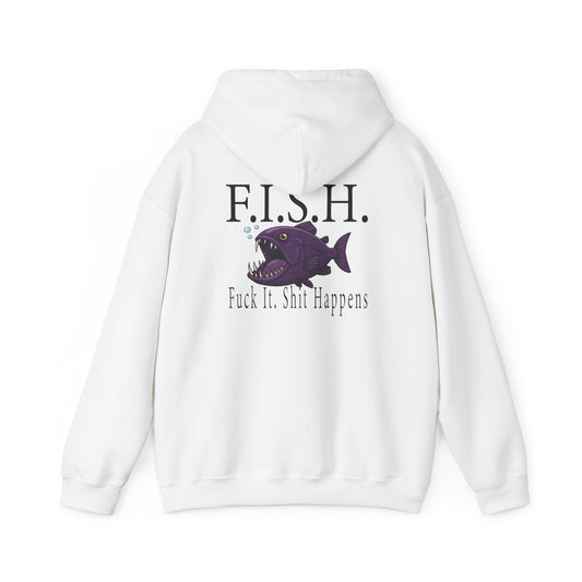 F.I.S.H. (Fuck It, Shit Happens) Graphic Pullover with Angry Fish Design